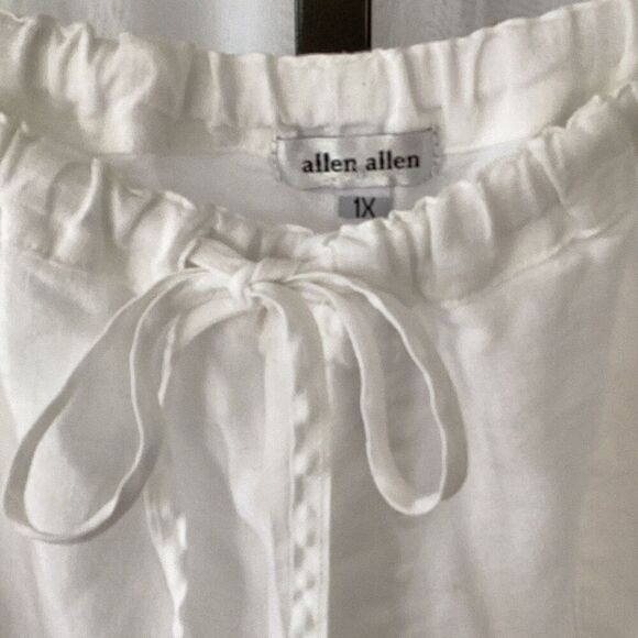 Allen Allen White Linen Pull On Wide Leg Pants Women’s 1X - Picture 7 of 8